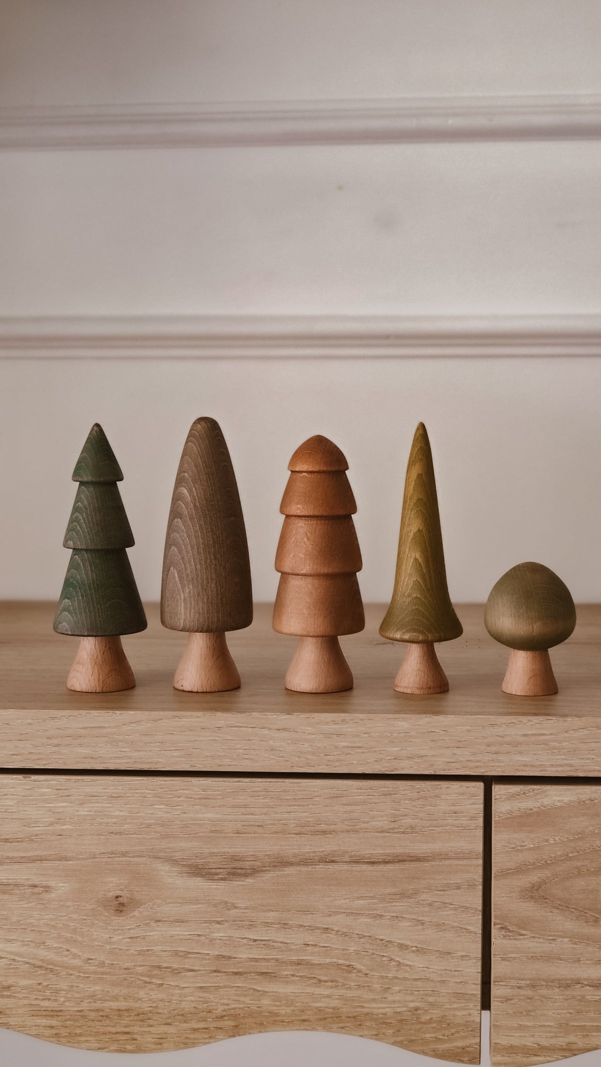 Hand Turned Wooden Tree Set | Natural European Beech Waldorf Toys | Forest Harvest Collection