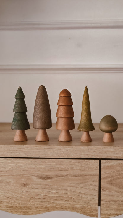 Hand Turned Wooden Tree Set | Natural European Beech Waldorf Toys | Forest Harvest Collection