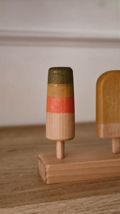 Vintage Wooden Ice Cream Play Set | 5 Piece Pretend Play Set with Stand