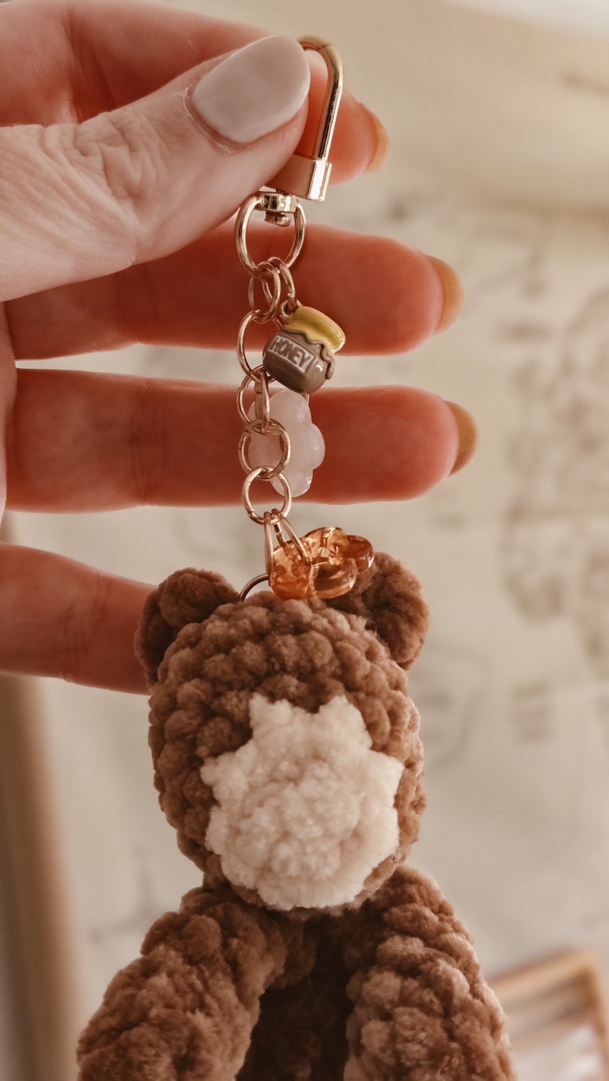Handmade Crochet Bear + Honeypot Keychain