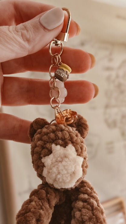 Handmade Crochet Bear + Honeypot Keychain