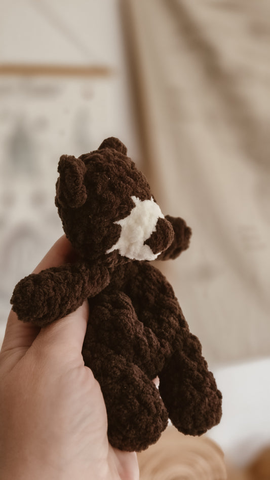 Handmade Crochet dark chocolate mini teddy bear plushie | Coffee & Cream Collection