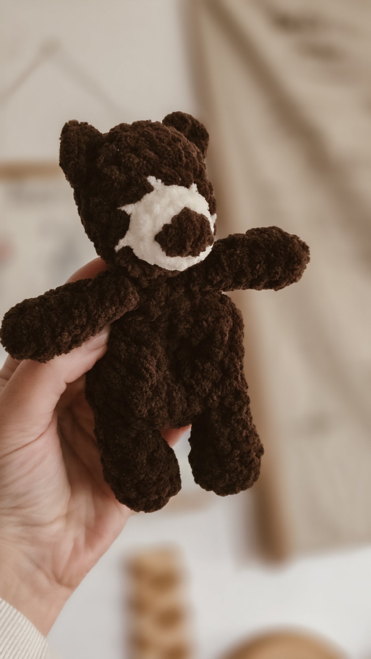 Handmade Crochet dark chocolate mini teddy bear plushie | Coffee & Cream Collection