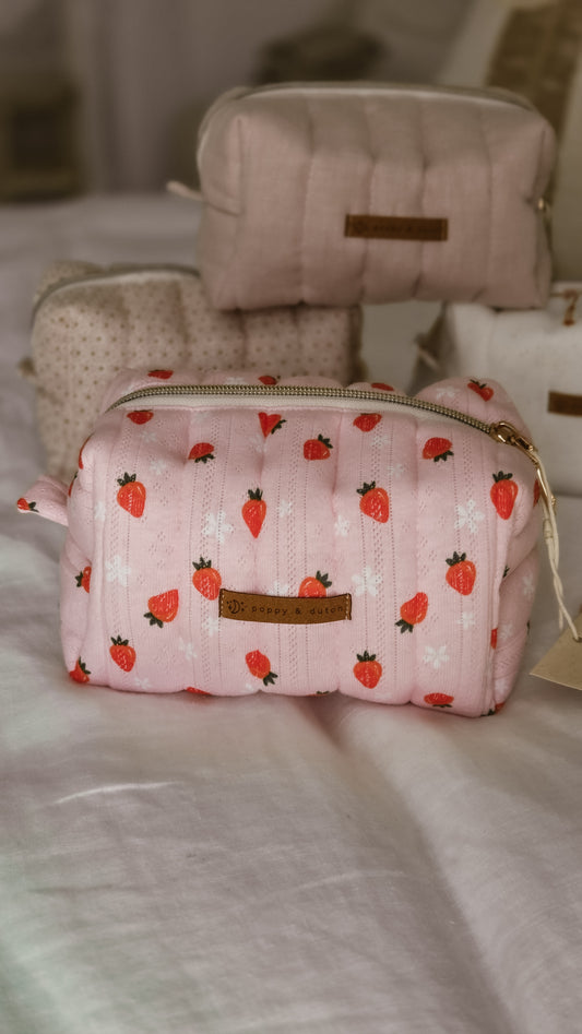 Strawberries Boxy Zipper Bag – Mini Nappy Bag, Makeup & Travel Pouch with Inner Pocket