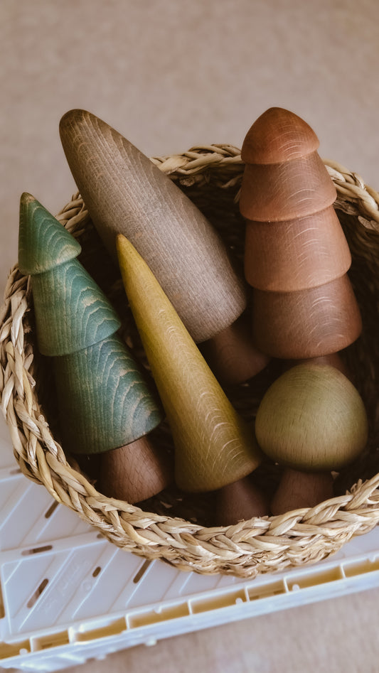Hand Turned Wooden Tree Set | Natural European Beech Waldorf Toys | Forest Harvest Collection