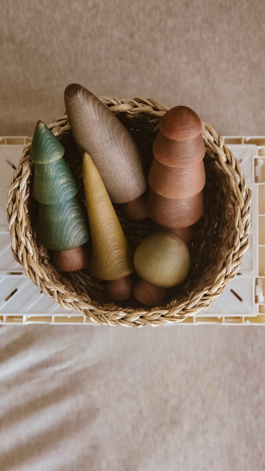 Hand Turned Wooden Tree Set | Natural European Beech Waldorf Toys | Forest Harvest Collection