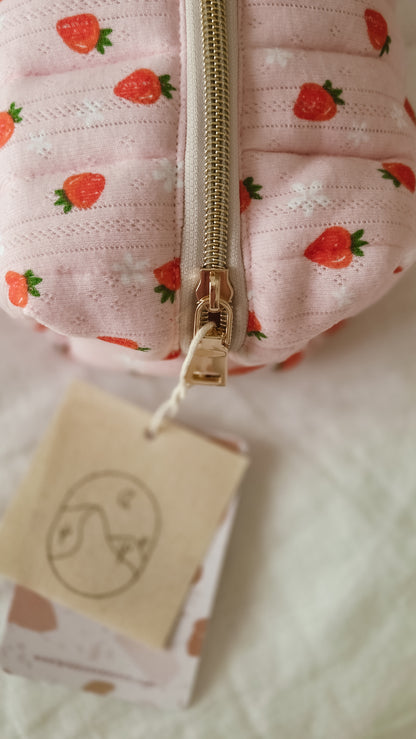 Strawberries Boxy Zipper Bag – Mini Nappy Bag, Makeup & Travel Pouch with Inner Pocket