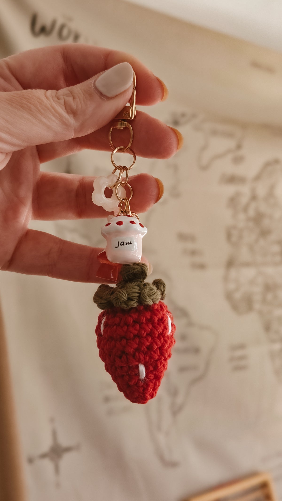 Handmade Crochet Strawberry Jam Keychain