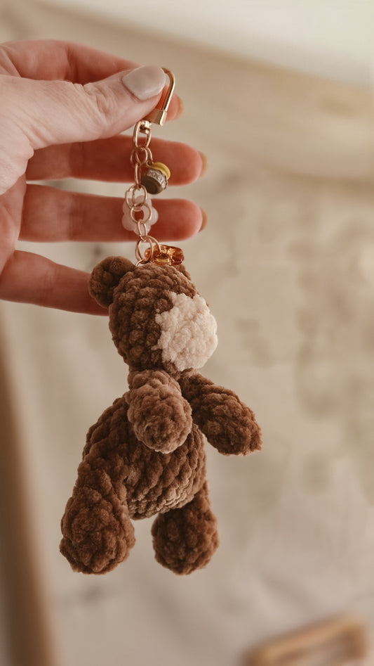 Handmade Crochet Bear + Honeypot Keychain