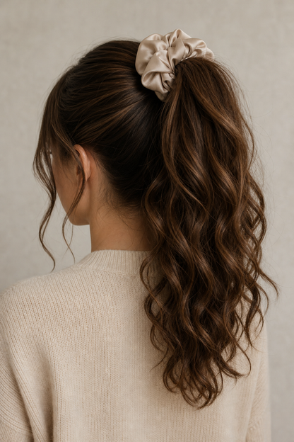XLarge Handmade Scrunchie | Cream satin | Coffee & Cream collection