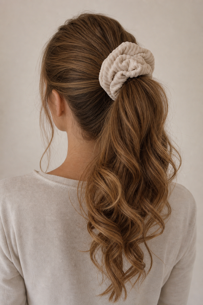 XLarge Handmade Scrunchie | Beige velour knit | Coffee & Cream collection